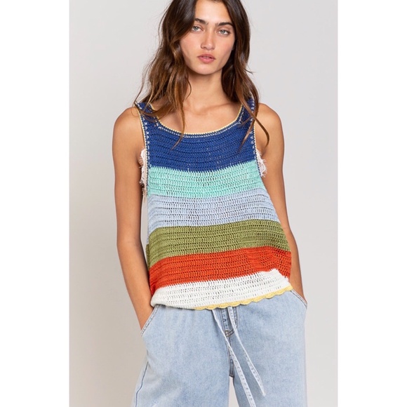 POL Blue Multi Striped Sleeveless Layering Sweater - Picture 7 of 11